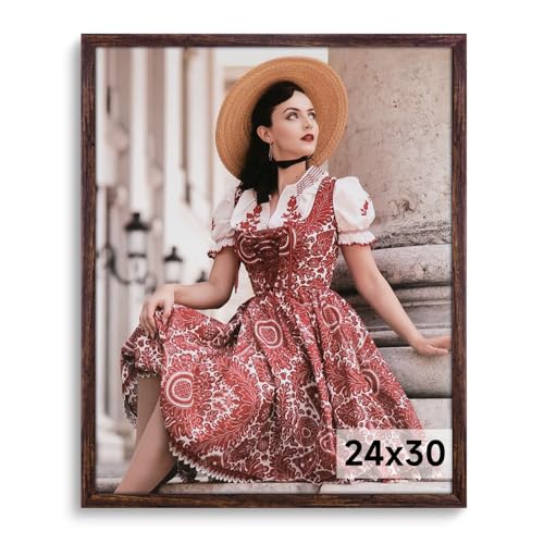 Dark Brown 24x30 Frame -Single Frame - Rustic Woodgrain 24 x 30 Poster Frame with Plexiglass for Wall Gallery Display, 24x30 Picture Frame for Puzzle, Artwork, Photo and Poster - Ideal Christmas Day - color: Brown, size: 24x30 in