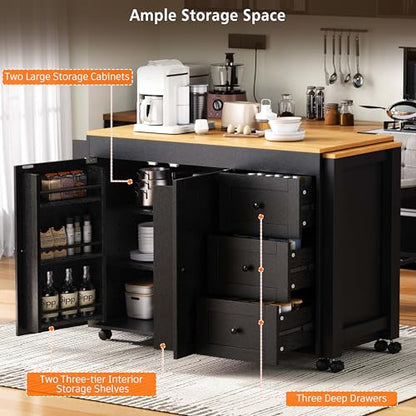 Kitchen Island, Extendable Dining Table with Power Outlet | Extendable dining table expands from prep station to dining table, seats up to 2 extra guests, saves space when closed - color: Black3
