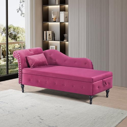 60" Modern Velvet Chaise Lounge Indoor,Upholstered Lounge Chair with Left Armrest and Lumbar Pillow, Button Tufted Lounge Sofa for Living Room Bedroom Office,Mini Chaise Longue Sofa (Burgundy) - color: Burgundy