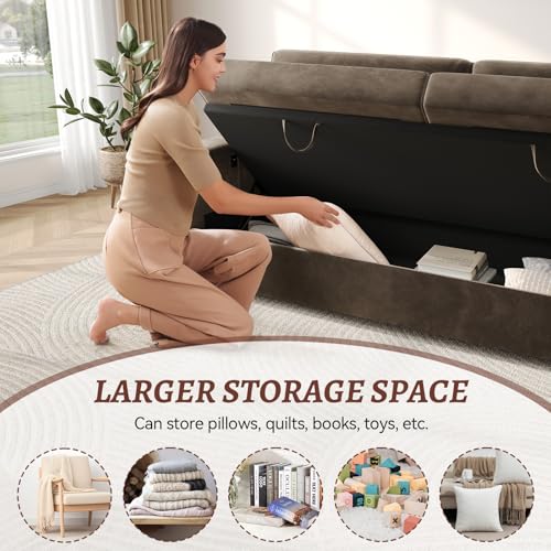 COPIAE Loveseat Sofa, Larger Couch Velvet Fabric with Storage, Charging Ports, Heightened Backrests, Removable Cover Modern Comfy Couches Easy Assembly for Living Room,88 Inch Dark Brown - color: Dark Brown