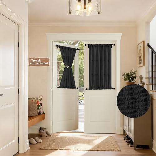 Tollpiz Small Linen Door Curtains Doorway Semi Sheer Curtain Room Divider Light Filtering Drape Dual Rod Pocket Boho Window Curtains for Closet, 25 x 40 inches Long, Black, 1 Panel - color: Black, size: 25"W x 40"L (Pack of 1)