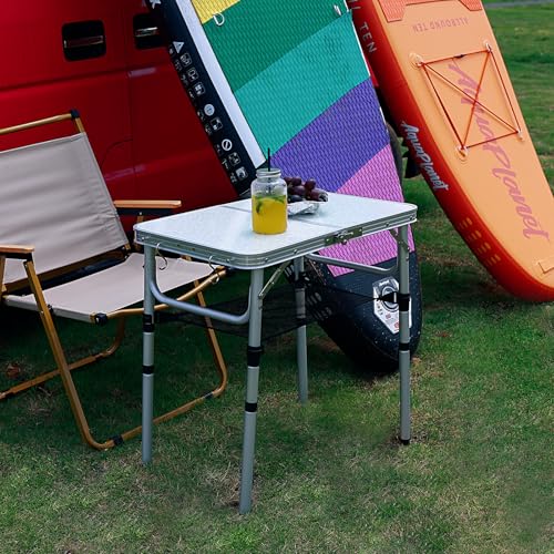 Small Folding Camping Table, 2ft Portable Picnic Table Aluminum 24" x 16" Folding Table, 3 Adjustable Heights Portable Lightweight Table Dining Table for RV, Picnic, Beach (White) - color: White