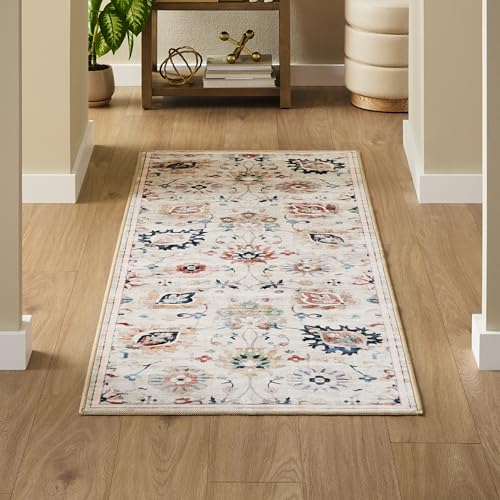Haven Damask Floral Machine Washable Area Rug with Airflo Technology for Easy Clean, Ultra-Soft Non-Slip Rug with Built-in Pad, Pet, Family & Allergy Friendly Rug, Beige Multi, 2'6"x7' - color: Beige/Multi Damask, size: 2'6" x 6'11" (Rectangular)