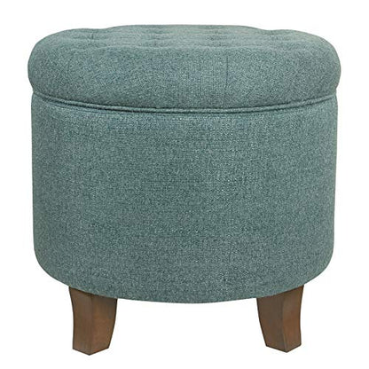 HomePop by Kinfine Fabric Upholstered Round Storage Ottoman - Button Tufted Ottoman with Removable Lid, Teal Woven - color: Teal Woven