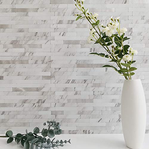 DICOFUN 10-Sheet Peel and Stick Backsplash Tile, Faux White Marble Look PVC Mixed Metal Stick on Backsplash Tiles for Kitchen and Bathroom, 9.4 sq.ft - color: White Marble and Metal Silver, size: 10 Sheets, 12’’x12’’x0.12’’