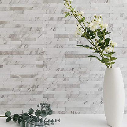 DICOFUN 10-Sheet Peel and Stick Backsplash Tile, Faux White Marble Look PVC Mixed Metal Stick on Backsplash Tiles for Kitchen and Bathroom, 9.4 sq.ft - color: White Marble and Metal Silver, size: 10 Sheets, 12’’x12’’x0.12’’