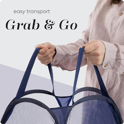 Handy Laundry Collapsible Mesh Pop Up Laundry Hamper 2-Pack – Large Foldable Laundry Basket with Side Pocket, Breathable & Durable, Space-Saving for Clothes, Toys, Travel, Dorm, Bedroom, Blue - color: Blue, 2-PACK