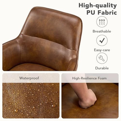 Modern Swivel Dining Chairs Set of 4, Upholstered Dining Room Chairs with Thicken Cushion, 360°Swivel Dining Chairs with Metal Legs for Dining Room, Kitchen, Bedroom, PU, Brown - color: Brown, size: Set of 4