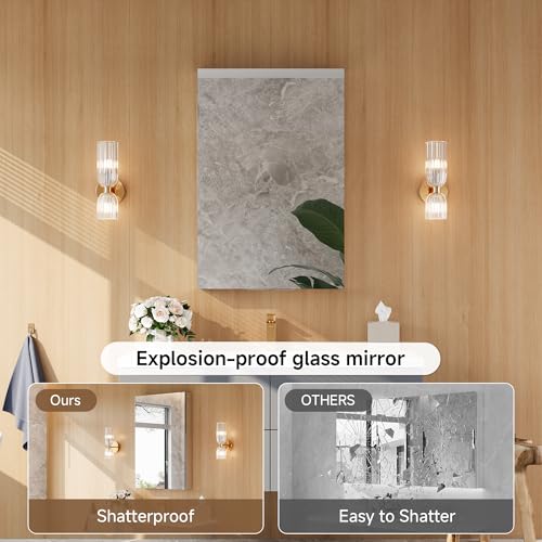 24" x 36" Bathroom Medicine Cabinet with Mirror, Recessed or Wall Mount | Medicine Cabinets with Adjustable Glass Shelves, Soft-Closed Hinge, Chrome Aluminum Frame, Reverse Installation - size: 24" x 36"