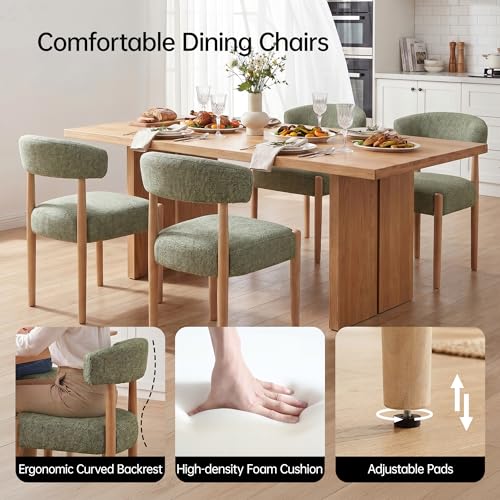 VKNOW Wooden Dining Chairs Set of 2 with Rubberwood Legs, Curved Backrest | Modern Upholstered Dining Chairs with Thickened Cushion, Soft Chenille Fabric, for Dining Room/Kitchen, Green - color: Green, size: Set of 2