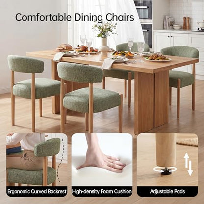VKNOW Wooden Dining Chairs Set of 2 with Rubberwood Legs, Curved Backrest | Modern Upholstered Dining Chairs with Thickened Cushion, Soft Chenille Fabric, for Dining Room/Kitchen, Green - color: Green, size: Set of 2