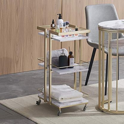 BarberPub Salon Trolley Cart on Wheels, 3-Tier Metal Utility Cart 2033 - color: White