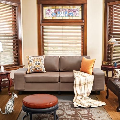 84" Loveseat Couch, 3 Seater Leathaire Sofa with 4 Side Pockets, Removable and Washable Cushions, Living Room，Apartment, Office (Coffee) - color: Coffee Leathaire, size: 84 "
