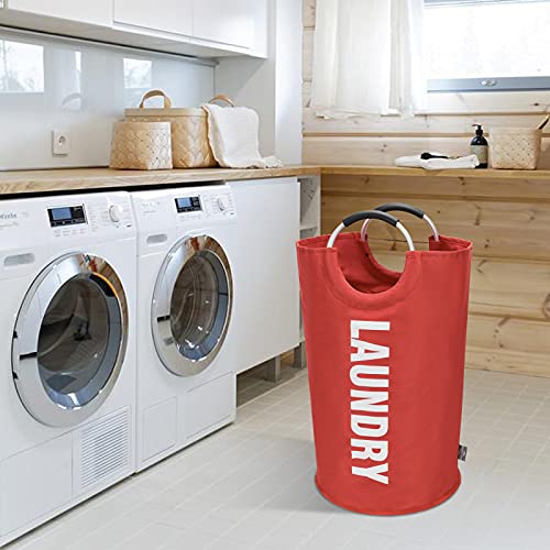 DOKEHOM 90L Large Laundry Basket Bag, Collapsible Tall Hamper, Red | Freestanding tall washing bin & foldable laundry bag. High-capacity clothes storage basket with durable sturdy handles - color: Red, size: 90L