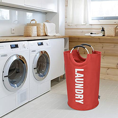 DOKEHOM 90L Large Laundry Basket Bag, Collapsible Tall Hamper, Red | Freestanding tall washing bin & foldable laundry bag. High-capacity clothes storage basket with durable sturdy handles - color: Red, size: 90L