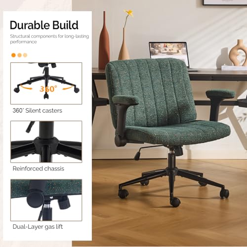 VINGLI Criss Cross Chair with Adjustable Flip-Up Arms,Cross Legged Chair with Wheels,Extra Wide Office Chair,Desk Chair for Home,Office,Vanity,Bedroom,Apartment,Starry Chenille,Dark Green - color: Dark Green