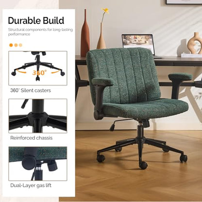 VINGLI Criss Cross Chair with Adjustable Flip-Up Arms,Cross Legged Chair with Wheels,Extra Wide Office Chair,Desk Chair for Home,Office,Vanity,Bedroom,Apartment,Starry Chenille,Dark Green - color: Dark Green