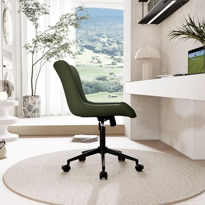 YOUNIKE Office Chair, Armless Desk Chair Computer Chair with Wheels, Modern Upholstered PU Leather Task Chair, Rolling Adjustable Swivel Home Office Desk Chair, Dark Green - color: Olive