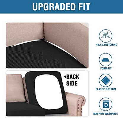 H.VERSAILTEX Super Stretch Individual Seat Cushion Covers Sofa Couch Slipcover Sets Thick Jacquard Textured Twill Fabric (3 Piece Covers, Black) - color: Black, size: 3 Cushion Sofa