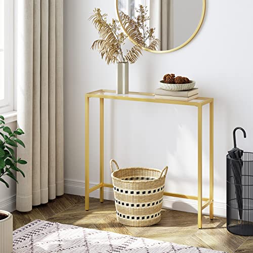 HOOBRO 29.5" Narrow Console Table, Modern Sofa Table Behind Couch, Tempered Glass Entryway Table, Small Side Table for Entrance, Living Room, Foyer, Hallway, Bedroom, Gold GD07XG01 - color: Gold
