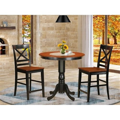 East West Furniture JAQU3-BLK-W 3 Piece Kitchen Counter Height Dining Table Set Contains a Round Wooden Table with Pedestal and 2 Dining Chairs, 36x36 Inch, Black & Cherry - color: Jaqu3-blk-w