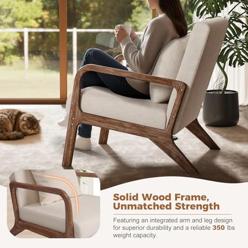 Modern Accent Chairs Set of 2,Upholstered Reading Arm Chair with Lumbar Pillow & Solid Wood Frame, Living Room Chairs, Breathable Linen,Beige - color: New Arrival - Beige, Linen, New Armrest, size: Set of 2