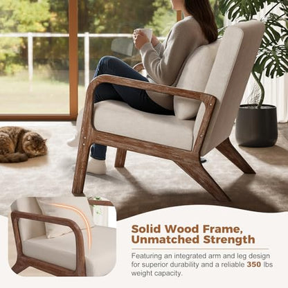 Modern Accent Chairs Set of 2,Upholstered Reading Arm Chair with Lumbar Pillow & Solid Wood Frame, Living Room Chairs, Breathable Linen,Beige - color: New Arrival - Beige, Linen, New Armrest, size: Set of 2