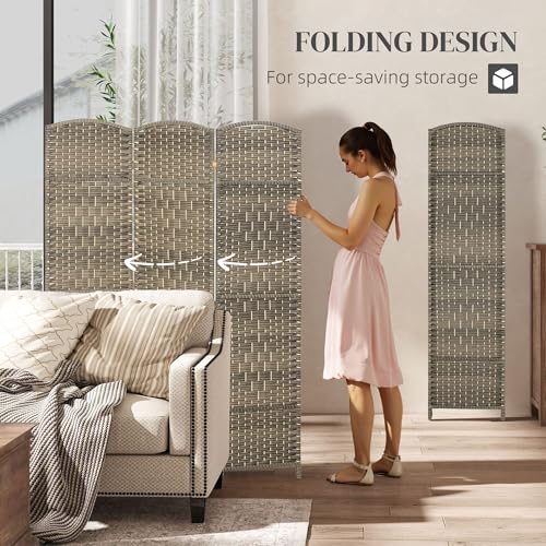 HOMCOM 3 Panel Room Divider 6 Ft Privacy Screen Hand-Woven Dark Rustic Oak | Folding PP Wall Partition, Pine Wood Frame, Freestanding Room Separator, Bedroom Home Office, No Assembly - color: Oak, size: 3 Panel