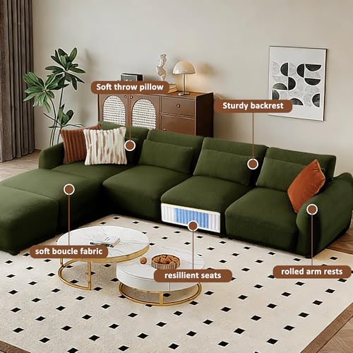 U Shaped Cloud Sectional, Convertible L Shaped Couch with Removable Ottomans,Modular Cloud Couch Sectional for Living Room(4 Set + 2 Ottomans - Green) - color: Green, size: 4set+2 Ottoman