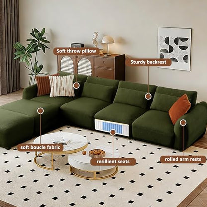 U Shaped Cloud Sectional, Convertible L Shaped Couch with Removable Ottomans,Modular Cloud Couch Sectional for Living Room(4 Set + 2 Ottomans - Green) - color: Green, size: 4set+2 Ottoman