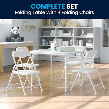 Flash Furniture Mindy Kids 5-Piece Folding Table and Chair Set, White | Daycare and Classroom, Children's Activity Table, Portable - color: White, size: 5 Piece Set