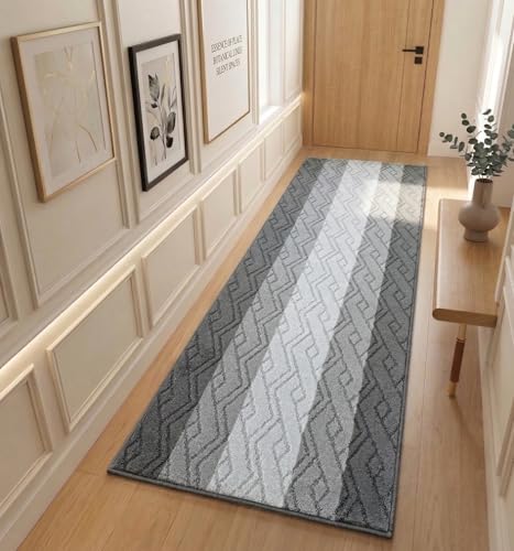 Custom Size Hallway Runner Rug Damask Grey Color 31 inch Wide Select Your Length Non-Slip (Skid Resistance) Rubber Backing 3 feet x 31 inch - color: Knit Black, size: 2'7" x 3' (Runner)