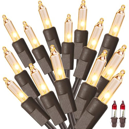 ODEETRONIC Steady & Blink Clear Lights, 21.63ft 100 Count Incandescent Christmas Lights, UL Certified Connectable Tree Light Warm White, 2 Mode Mini Light for Indoor Outdoor Xmas Party, Brown Wire | Steady & blink; Waterproof; UL certified connectable plu