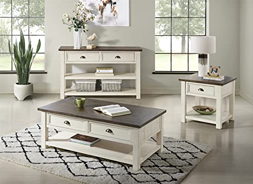 Martin Svensson Home Monterey Solid Wood Sofa Console Table, Cream & Brown | Farmhouse Style, Pine Wood, Two Drawers, Two Open Shelves for Storage - color: Cream White With Brown Top
