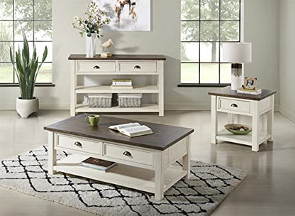 Martin Svensson Home Monterey Solid Wood Sofa Console Table, Cream & Brown | Farmhouse Style, Pine Wood, Two Drawers, Two Open Shelves for Storage - color: Cream White With Brown Top