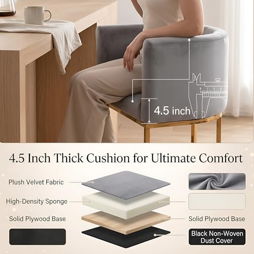 HNY Modern Counter Height Velvet Fabric Upholstered Counter Stools Set of 2, 24 Inch Kitchen Island Stool with Gold Finish Metal Frame, Grey - color: 24inch ,Grey,gold Base