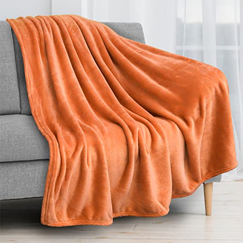 PAVILIA Orange Fleece Throw Blanket for Couch, Coral Peach Soft Fuzzy Fall Flannel Throw for Sofa, Luxury Plush Microfiber Bed Blanket, Cozy Home Halloween Velvet Gift Blanket, 50x60 - color: Orange, size: 50 x 60 Inches - Throw