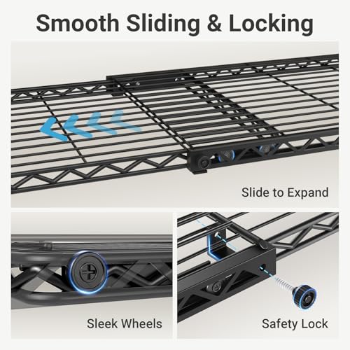 VIPEK X10 Heavy Duty Clothes Rack, Expandable Metal Clothing Racks for Hanging from 2' to 3'5" with 4-Tier Adjustable Wire Shelves & Hanging Rod Portable Closet System for Reach-in & Walk-in Closets