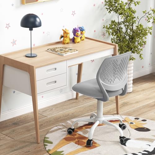 POWERSTONE Small Home Office Desk Chair, Swivel Rolling Study Computer Chair, Adjustable Height Task Chair with Armless Mid Back, Upholstered Mesh Seat, Grey - color: Grey