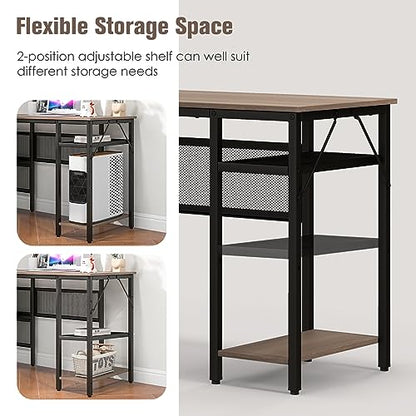 COSTWAY L Shaped Desk with Charging Station, 55” Reversible Corner Computer Desk with Mesh Storage Shelves, CPU Stand, 2 Person Gaming Desk Computer Workstation for Home Office | with Mesh Storage Shelves, CPU Stand, 2 Person Gaming Desk Computer Workstat