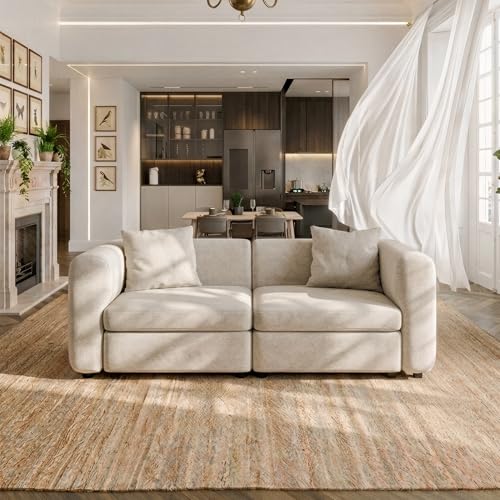 Miuuod Love Seater Extra Large Sectional Sofa with 2 Seats, Convertible Leisure Deep Couch for Living Room, Apartment，Family Lounge Sofa, Beige | Love Seater - color: Beige, style: 2 Seats（2 Seats only）