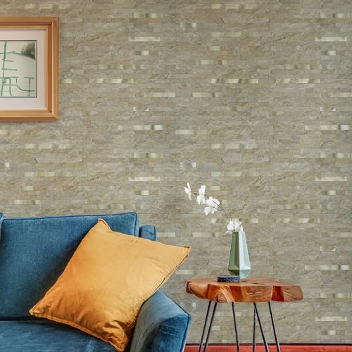 StyloVue 20 Sheets Peel and Stick Backsplash for Kitchen, Sandstone with Metal Gold Look Stick on Tile Upgrade Your Kitchen Backsplash, RV, Fireplace - color: Sandstone With Metal Gold