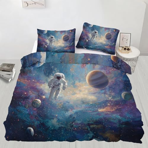 Space Bedding Set, Astronaut Galaxy Duvet Cover Twin, Colorful Nebula Comforter Cover with Zipper, 3 Pieces, Reversible Bedroom Bedding with 2 Pillowcases - color: Astronaut Galaxy, size: Twin (68 x 88 in)