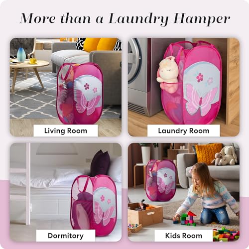 Handy Laundry Collapsible Mesh Pop Up Hamper with Wide Opening and Side Pocket - Breathable, Sturdy, Foldable, and Space-Saving Design for Clothes and Storage (Butterfly) - color: Butterfly