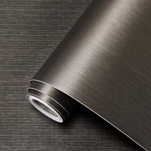 Brown Metallic Peel and Stick Wallpaper Stainless Steel Contact Paper for Kitchen Countertop Backsplash 15.7"x472" Modern Waterproof Self Adhesive Wall Paper for Appliances Dishwasher Fridge - color: Brown, size: 15.7" x 472"