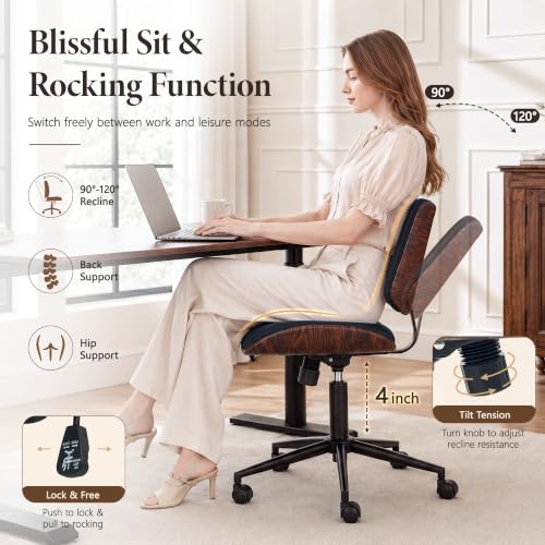 Armless Office Chair, Small Comfy Leather Desk Chair with Wheels | PU Leather, Adjustable Height, Swivel Rolling, Mid Back Computer Chair, Home Bedroom Meeting Room, Black - color: Black