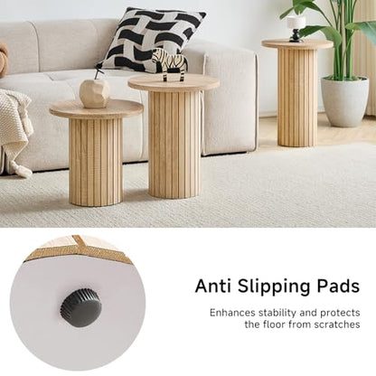 Round Nesting Coffee Table Set of 3 Mid Century Modern Wood Round Coffee Tables with Flexible Small Boho Circle End Table for Space Saving Living Room Comedor Home Office Bedroom(Natural) - color: 3pcs Natural