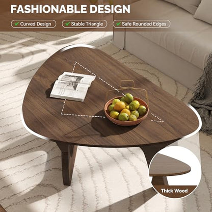Modern Wood Coffee Table, Triangle Center Table with Premium Wooden Top& Unique Base, 42.5” Small Mid Century Tea Tables for Living Room, Apartment, Office,Walnut - color: Walnut, size: Large 42.5*28.5*15.7in