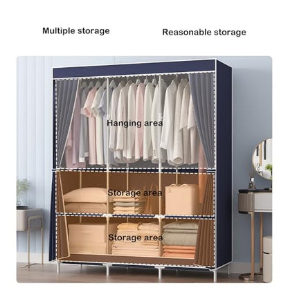 Portable Wardrobe Closet Non-Woven Fabric Cover Standing Closet Covered Clothes Racks for Hanging Clothes (Color : Purple) - color: Purple