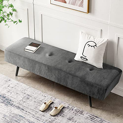 Comfy to go Entryway Bench - Grey Bench for Bedroom, Modern Ottoman End of Bed, Corduroy Padded Benches for Living Room, Foyer, Mudroom, Hallway - 39" L x 14" W x 17" H | Corduroy Padded Benches for Living Room, Foyer, Mudroom, Hallway - 39" L x 14" W x 1